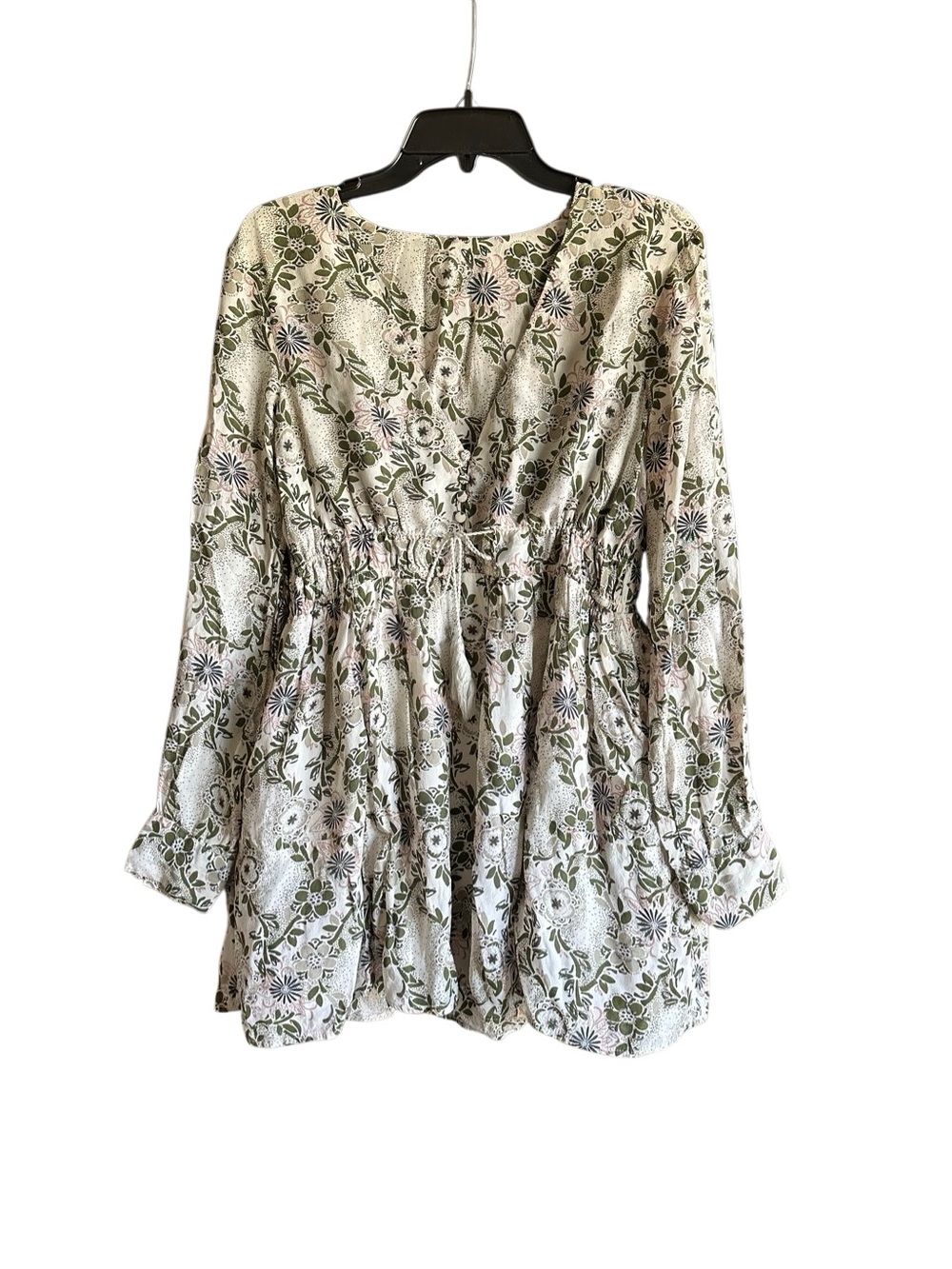 Free People Stealing Fire Floral Print Mini Dress in Cream and Green. Size Large - Picture 3 of 11